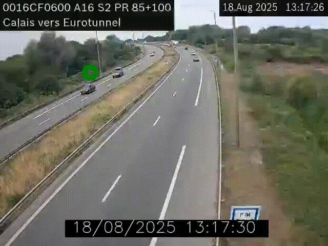 Webcam A16 à Calais en direction du Tunnel sous la Manche (Eurotunnel)