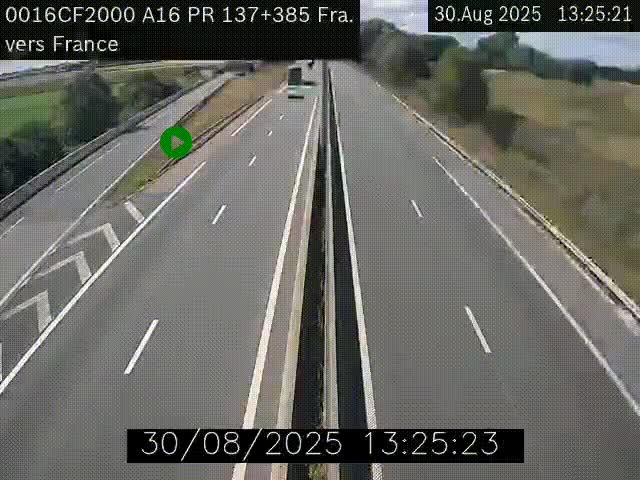 Webcam à la frontière franco-belge au niveau de Bray-Dunes/De-Panne sur l'autoroute A16. Vue orientée vers Calais