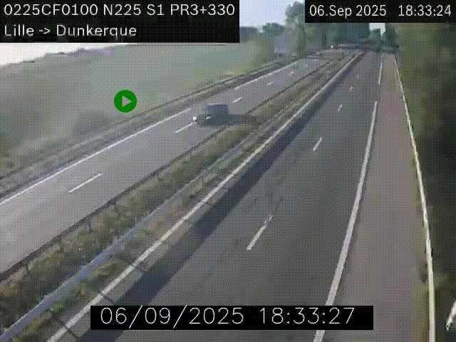Webcam autoroute A25 (N225) à hauteur de Bergues (Bierne). Vue orientée vers Dunkerque.