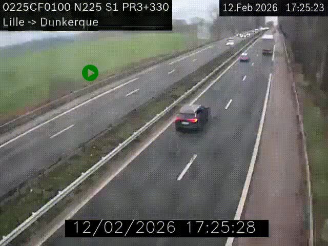 Webcam autoroute A25 (N225) à hauteur de Bergues (Bierne). Vue orientée vers Dunkerque.
