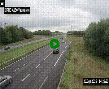 Webcam autoroute A150 à hauteur de La Vaupalière en périphérie de Rouen. Vue orientée vers Rouen