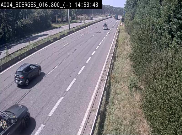 Webcam E411(A4) à Wavre, à hauteur de la sortie 5 Bierges. Vue orientée vers Bruxelles