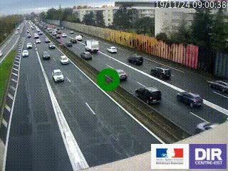 Caméra de circulation routière sur le boulevard périphérique Laurent Bonnevay de Lyon (D383) à hauteur de Villeurbanne, après la jonction avec l'A42. Vue orientée vers Bron