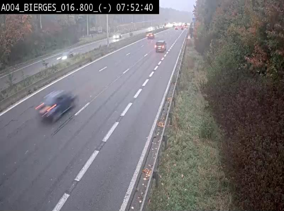 Webcam E411(A4) à Wavre, à hauteur de la sortie 5 Bierges. Vue orientée vers Bruxelles