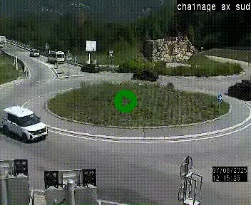 Webcam au nord d'Ax-les-Thermes au niveau de l'aire de chaînage de la N20. Vue orientée vers les Pyrénées, en direction de Pas de la Case
