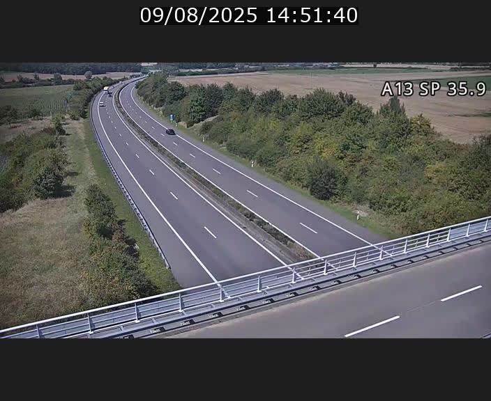 Webcam trafic sur A13 à l'entrée ouest du tunnel Markusbierg à Remerschen. Vue orientée vers Mondorf-les-Bains.