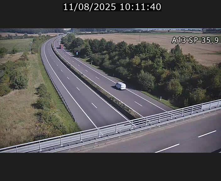 Webcam trafic sur A13 à l'entrée ouest du tunnel Markusbierg à Remerschen. Vue orientée vers Mondorf-les-Bains.