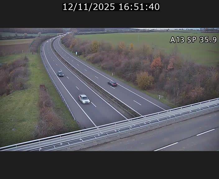 Webcam trafic sur A13 à l'entrée ouest du tunnel Markusbierg à Remerschen. Vue orientée vers Mondorf-les-Bains.