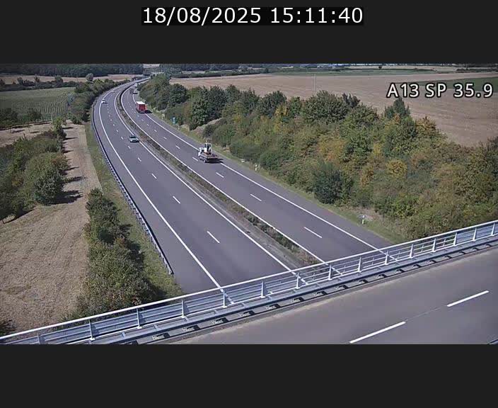 Webcam trafic sur A13 à l'entrée ouest du tunnel Markusbierg à Remerschen. Vue orientée vers Mondorf-les-Bains.