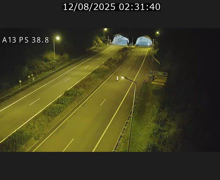 Webcam autoroute A13 à l'entrée ouest du tunnel Markusbierg à Schengen. Vue orientée vers Mondorf-les-Bains