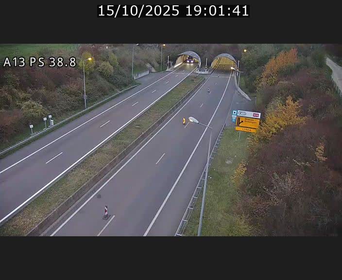 Webcam autoroute A13 à l'entrée ouest du tunnel Markusbierg à Schengen. Vue orientée vers Mondorf-les-Bains