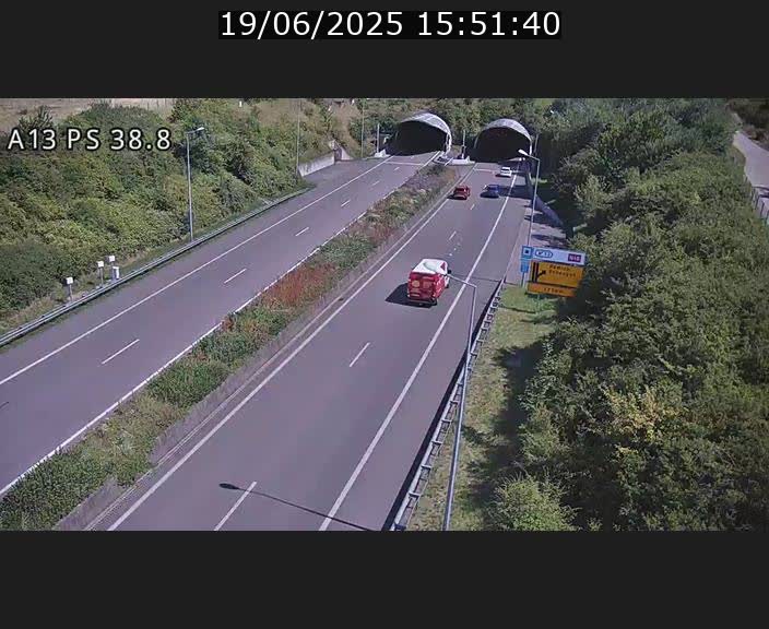 Webcam autoroute A13 à l'entrée ouest du tunnel Markusbierg à Schengen. Vue orientée vers Mondorf-les-Bains