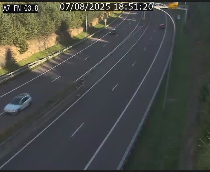 Caméra autoroute Luxembourg A7 - Passage à gibier Rëngelbour - direction Tunnel Stafelter