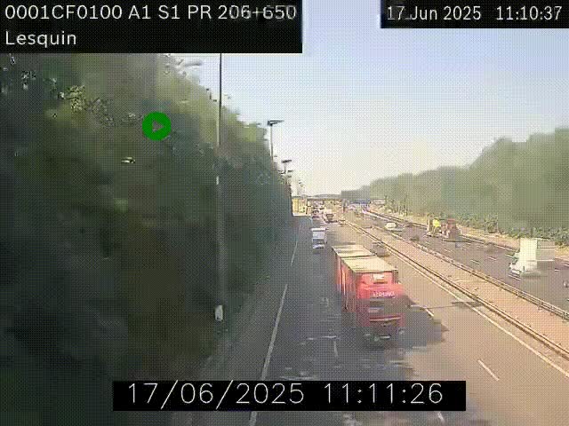 Webcam autoroute A1 à hauteur de Lesquin. Vue orientée vers Lille