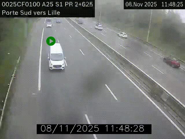 Webcam autoroute A25 sur le périphérique de Lille à hauteur de Lille-Sud et la sortie 3 Faches-Thumesnil. Vue orientée vers Lille-Centre.
