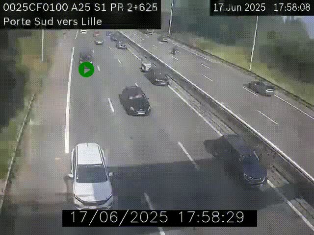 Webcam autoroute A25 sur le périphérique de Lille à hauteur de Lille-Sud et la sortie 3 Faches-Thumesnil. Vue orientée vers Lille-Centre.