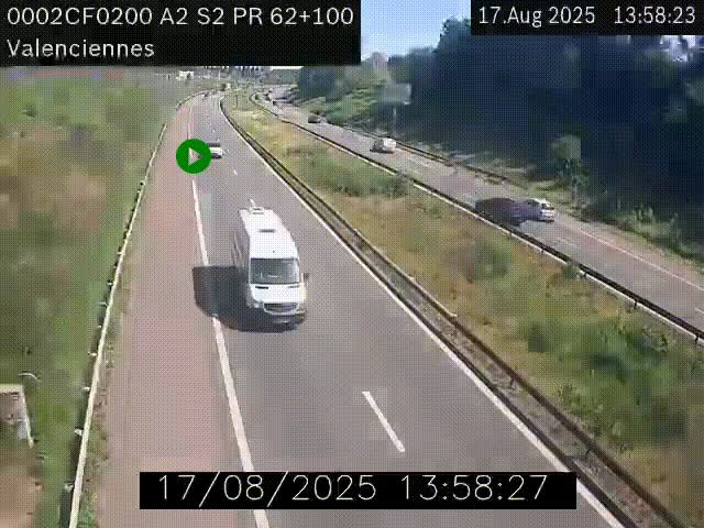 Webcam autoroute A2 à Valenciennes. Vue orientée vers Maubeuge et Mons (Belgique)