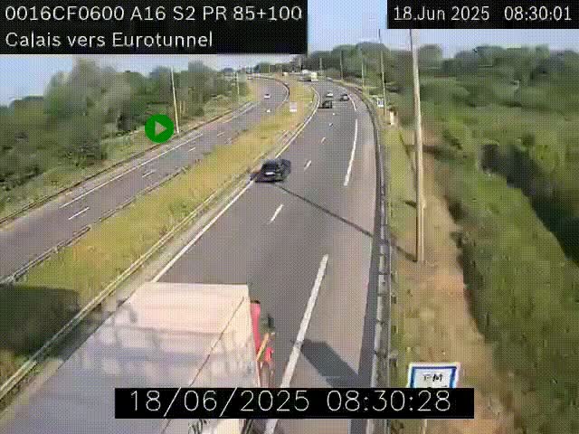 Webcam A16 à Calais en direction du Tunnel sous la Manche (Eurotunnel)