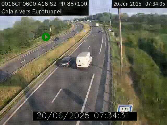 Webcam A16 à Calais en direction du Tunnel sous la Manche (Eurotunnel)