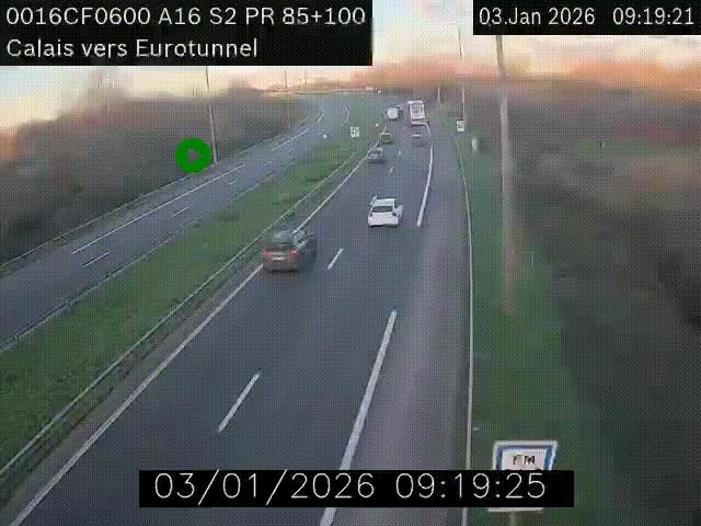 Webcam A16 à Calais en direction du Tunnel sous la Manche (Eurotunnel)