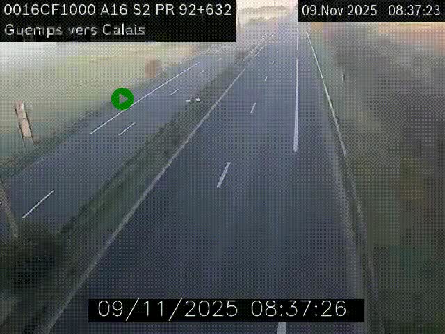 Webcam A16 juste après l'aire de repos d'Offekerque à Guemps. Vue orientée vers Calais