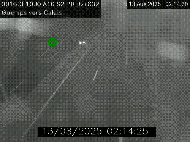 Webcam A16 juste après l'aire de repos d'Offekerque à Guemps. Vue orientée vers Calais