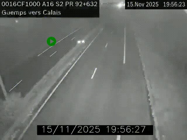 Webcam A16 juste après l'aire de repos d'Offekerque à Guemps. Vue orientée vers Calais
