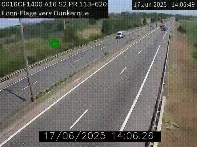 Webcam autoroute A16 à hauteur de Loon-Plage. Vue orientée vers Dunkerque et la Belgique.