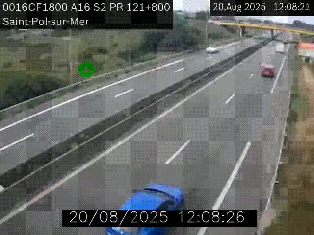 Webcam autoroute A16 à proximité de Dunkerque, à hauteur de la sortie Saint-Pol-sur-Mer. Vue orientée vers Calais