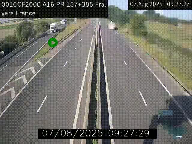 Webcam à la frontière franco-belge au niveau de Bray-Dunes/De-Panne sur l'autoroute A16. Vue orientée vers Calais