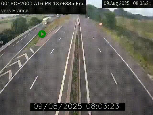 Webcam à la frontière franco-belge au niveau de Bray-Dunes/De-Panne sur l'autoroute A16. Vue orientée vers Calais