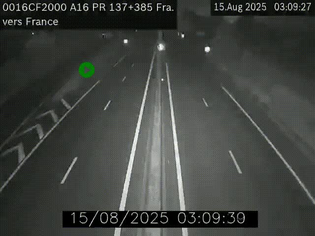 Webcam à la frontière franco-belge au niveau de Bray-Dunes/De-Panne sur l'autoroute A16. Vue orientée vers Calais