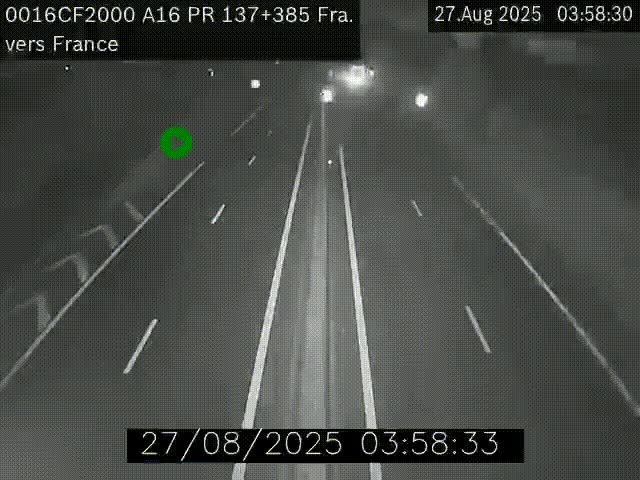 Webcam à la frontière franco-belge au niveau de Bray-Dunes/De-Panne sur l'autoroute A16. Vue orientée vers Calais