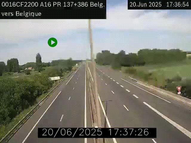Webcam à la frontière franco-belge au niveau de Bray-Dunes/De-Panne sur l'autoroute A16. Vue orientée vers la Belgique