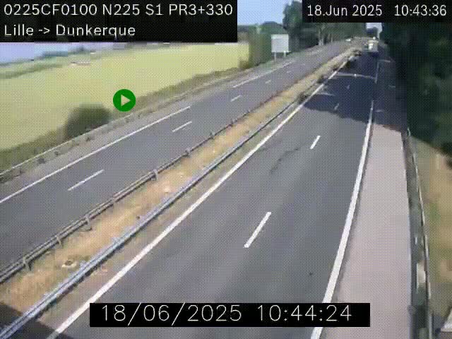 Webcam autoroute A25 (N225) à hauteur de Bergues (Bierne). Vue orientée vers Dunkerque.