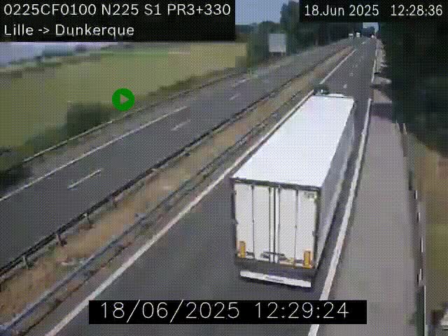 Webcam autoroute A25 (N225) à hauteur de Bergues (Bierne). Vue orientée vers Dunkerque.