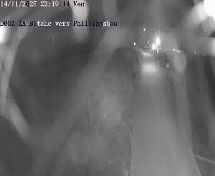 Caméra de trafic sur D662 (France) à Bitche, orientée vers Phillippsbourg, permettant d’évaluer fluidité, incidents et densité automobile.