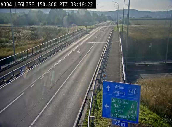 Webcam au-dessus de l'E411 sur la N40. Vue orientée vers Léglise en provenance de Neufchâteau