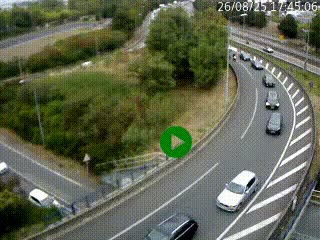 Caméra autoroute à la jonction entre l'A7 et la D301 (Boulevard urbain Sud de Lyon) à Feyzin, au sud de Lyon. Vue orientée vers Mions
