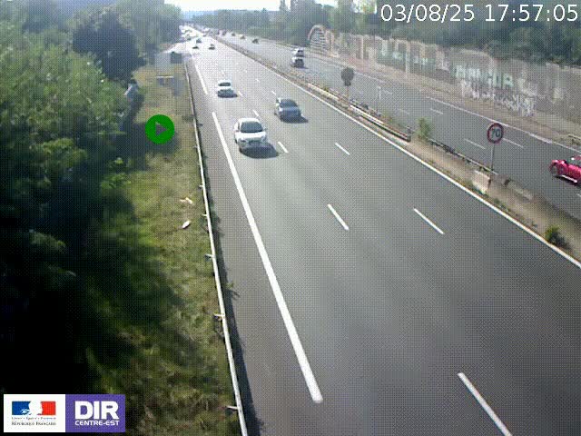 Webcam à Bron sur l'A43 à la jonction avec le boulevard périphérique de Lyon (D383). Vue orientée vers Lyon