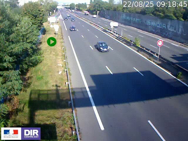 Webcam à Bron sur l'A43 à la jonction avec le boulevard périphérique de Lyon (D383). Vue orientée vers Lyon