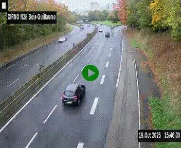 Webcam routière à hauteur de Bois-Guillaume en périphérie de Rouen. Vue orientée vers Rouen