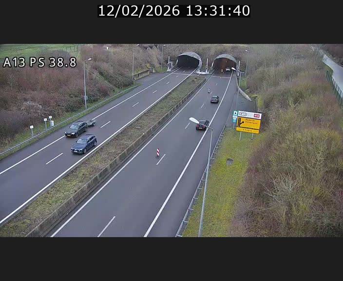 Webcam autoroute A13 à l'entrée ouest du tunnel Markusbierg à Schengen. Vue orientée vers Mondorf-les-Bains