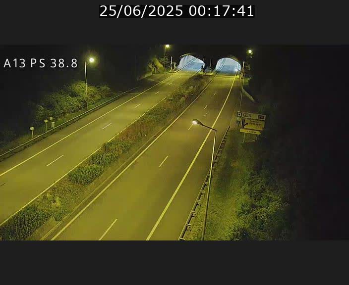 Webcam autoroute A13 à l'entrée ouest du tunnel Markusbierg à Schengen. Vue orientée vers Mondorf-les-Bains