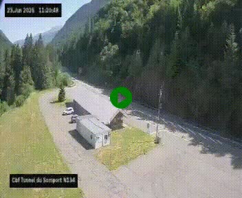 Webcam à l'entrée du tunnel du Somport, côté français, sur la N134, dans les Pyrénées, en direction de l'Espagne, à 1116 mètres d'altitude
