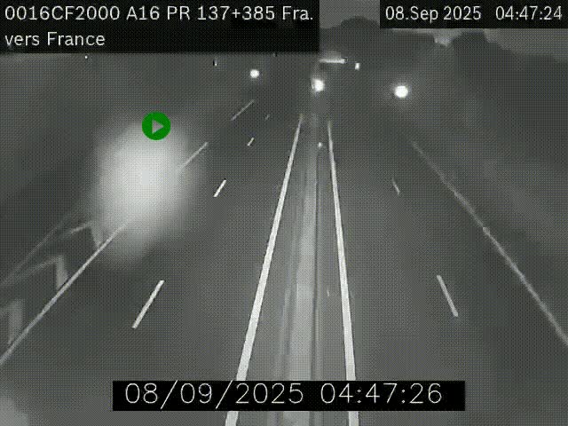 Webcam à la frontière franco-belge au niveau de Bray-Dunes/De-Panne sur l'autoroute A16. Vue orientée vers Calais