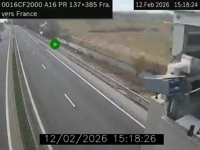 Webcam à la frontière franco-belge au niveau de Bray-Dunes/De-Panne sur l'autoroute A16. Vue orientée vers Calais