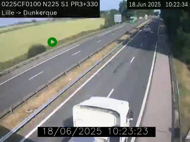 Webcam autoroute A25 (N225) à hauteur de Bergues (Bierne). Vue orientée vers Dunkerque.