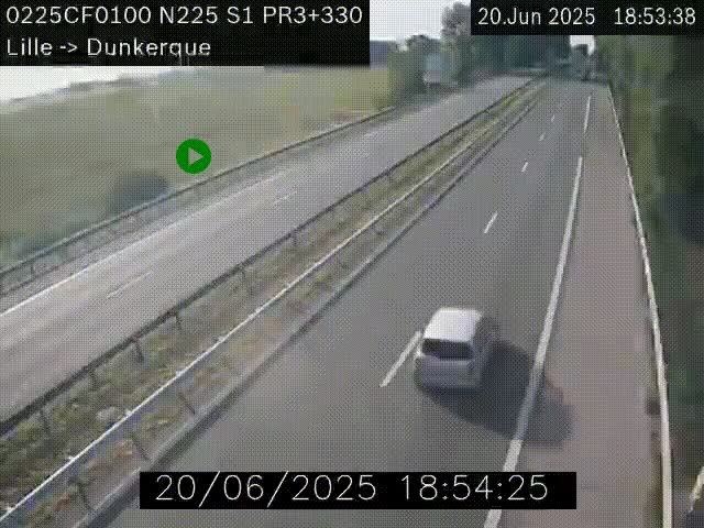 Webcam autoroute A25 (N225) à hauteur de Bergues (Bierne). Vue orientée vers Dunkerque.