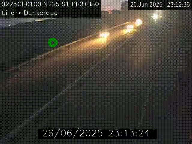Webcam autoroute A25 (N225) à hauteur de Bergues (Bierne). Vue orientée vers Dunkerque.